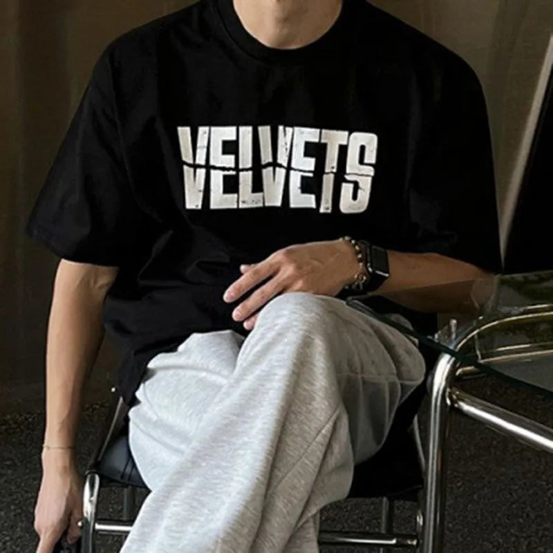 Korean Letter Printed Men's T-shirts Short Sleeve Round Neck Short Sleeve Top New Summer Loose T-shirt Trendy 9W1617