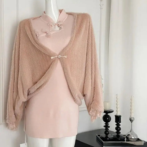 Load image into Gallery viewer, New Chinese Style 2024 Women's Autumn Winter Loose Cardigan Shawl Coat And Long Sleeved Knitted Short Dress Two Piece Set Trendy
