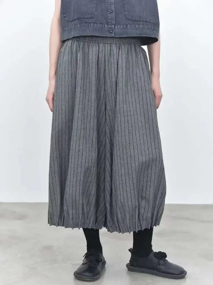 High Elastic Waist Black Striped Pocket Casual Wide Leg Pants New Trousers Women Fashion Tide Spring Autumn 2025 1DJ0115