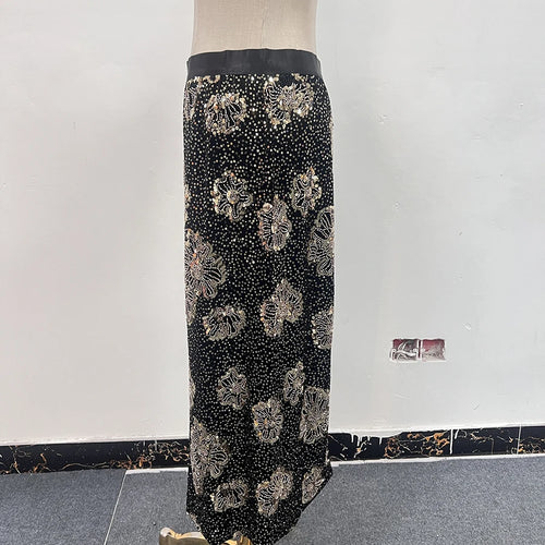 Load image into Gallery viewer, Solid Patchwork Sequines Elegant Chic Skirts For Women High Waist Temperament Split Skirts Female Fashion Style New
