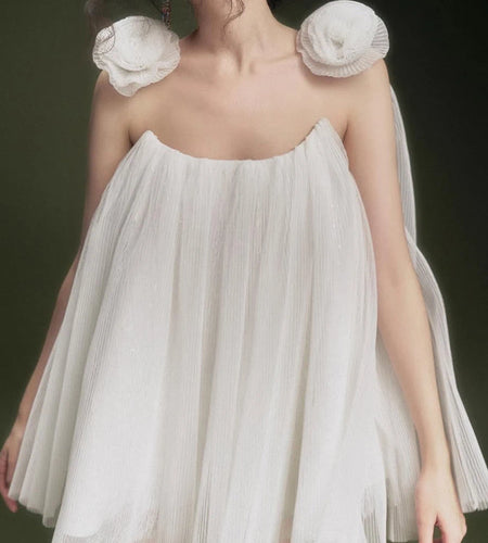 Solid Spliced Appliques Loose Mini Dresses For Women Strapless Sleeveless High Waist Temperament Dress Female New