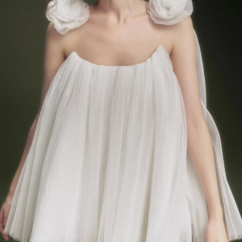 Load image into Gallery viewer, Solid Spliced Appliques Loose Mini Dresses For Women Strapless Sleeveless High Waist Temperament Dress Female New
