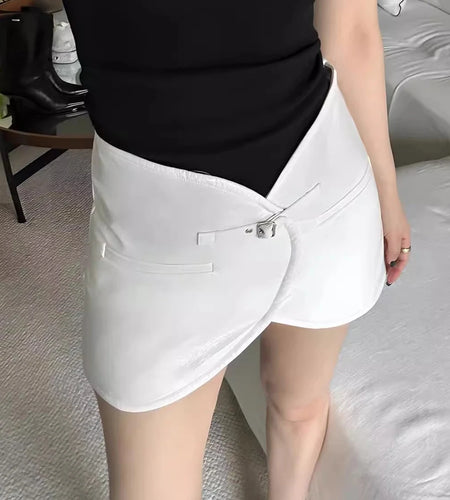 Solid Spliced Belt Slimming Skirts For Women High Waist Temperament Minimalist Mini Skirts Female Fashion Style New