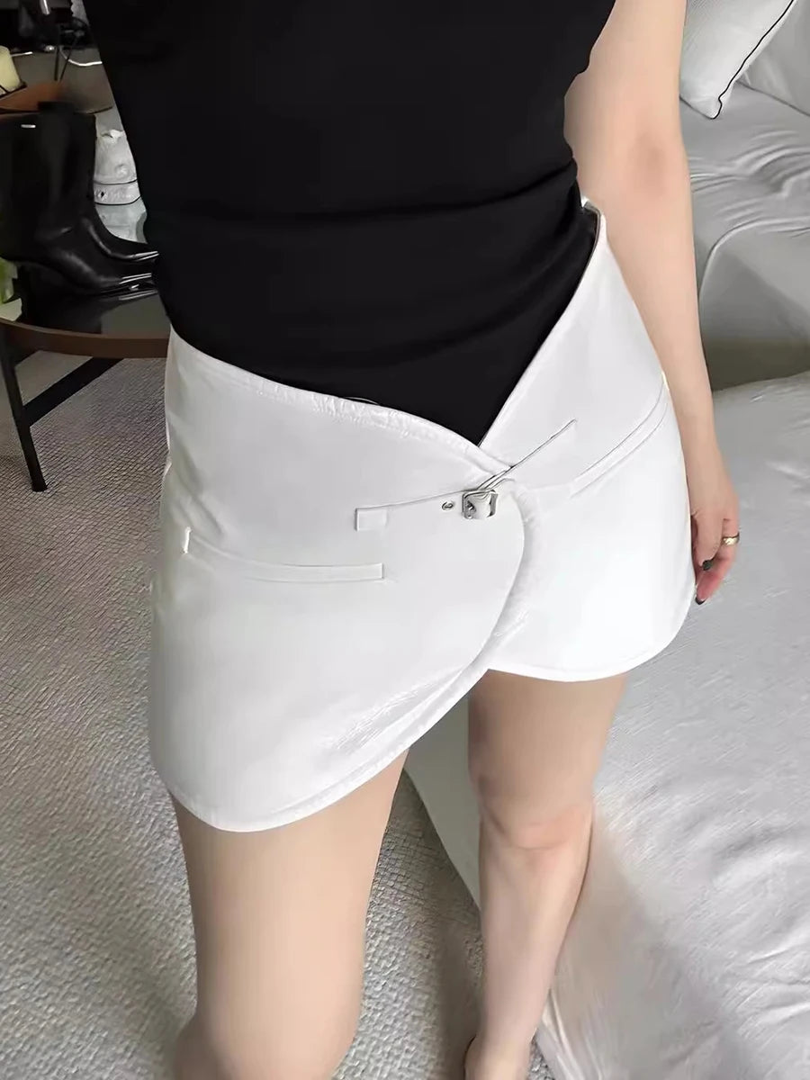 Solid Spliced Belt Slimming Skirts For Women High Waist Temperament Minimalist Mini Skirts Female Fashion Style New