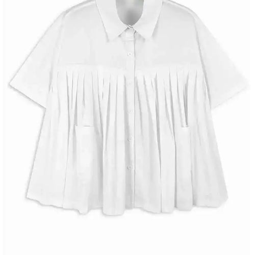 Load image into Gallery viewer, Women Black Dot Printed Pleated Big Size Blouse New Lapel Short Sleeve Shirt Fashion Tide Spring Summer 2025 1DH6763
