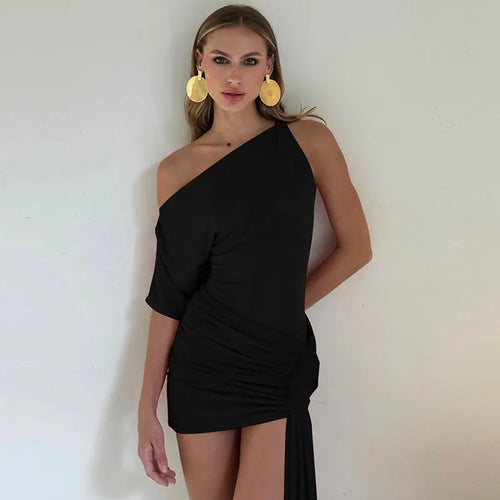 Load image into Gallery viewer, Oblique Shoulder Backless Irregular Sexy Mini Dress For Women Fashion Sleeveless Draped Ruched Club Dress Elegant
