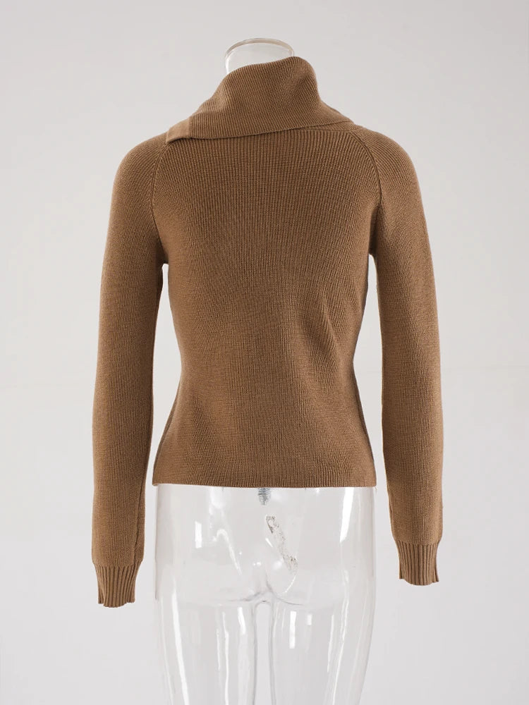 Brown Irregular Slim Knitting Sweater Turtleneck Long Sleeve Women Pullovers New Fashion Tide Spring Autumn 2025 CPDB243
