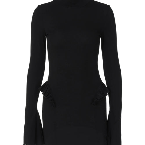 Load image into Gallery viewer, Black Turtleneck Long Flare Sleeve Ruched Sexy Bodycon Mini Prom Dress Women Elegant Outfits Birthday Party Festival
