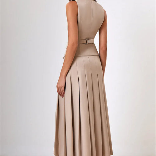 Load image into Gallery viewer, Autumn Two Piece Sets Women Double-breasted Vest And Split Skirt Matching Sets Fashion Long Pleated Skirt Two Piece Set
