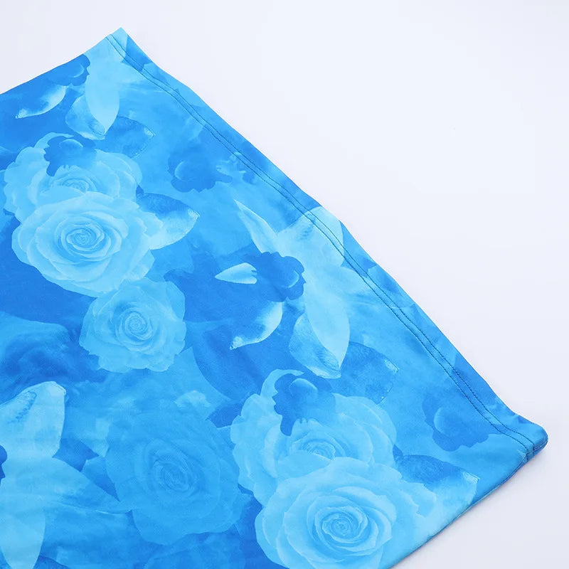 Blue Floral Print Sexy Maxi Dress For Women Gown Autumn New Square Collar Long Sleeve Lace-up Sexy Long Dress Elegant