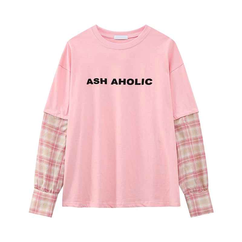 Men's T-shirts New Korean Style Letter Printed Splicing Detachable Plaid Half Sleeve Fashion Causal Menwear Summer 9W1842