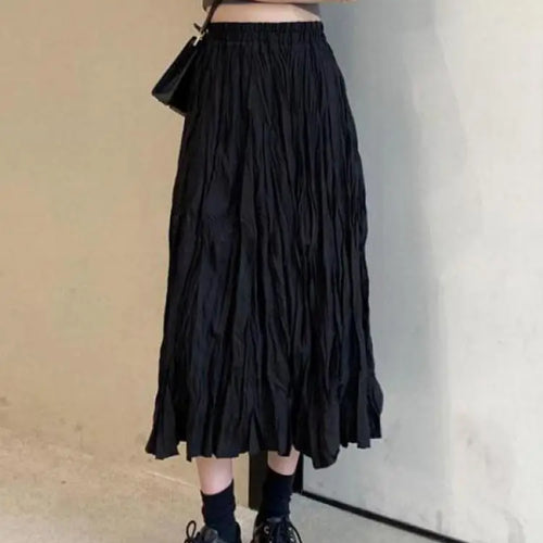 Load image into Gallery viewer, Vintage Black Elegant Elastic High Waist Long Skirts Women Streetwear Summer Fashion Korean Style Vacation White Pleated Skirt
