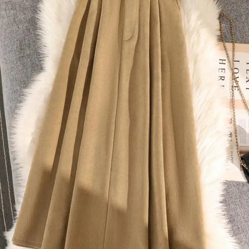 Load image into Gallery viewer, Retro Corduroy Black Pleated Umbrella Skirts For Women Autumn Winter Fashion Korean Streetwear Harajuku Brown Long Skirt Elegan
