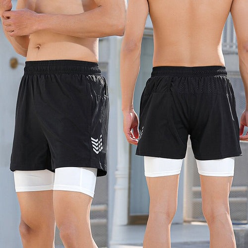 Load image into Gallery viewer, 2 in 1 Shorts Men Fitness Training Exercise Jogging Short Trousers Liner Zipper Pocket Workout Quick Dry Beach Running Shorts
