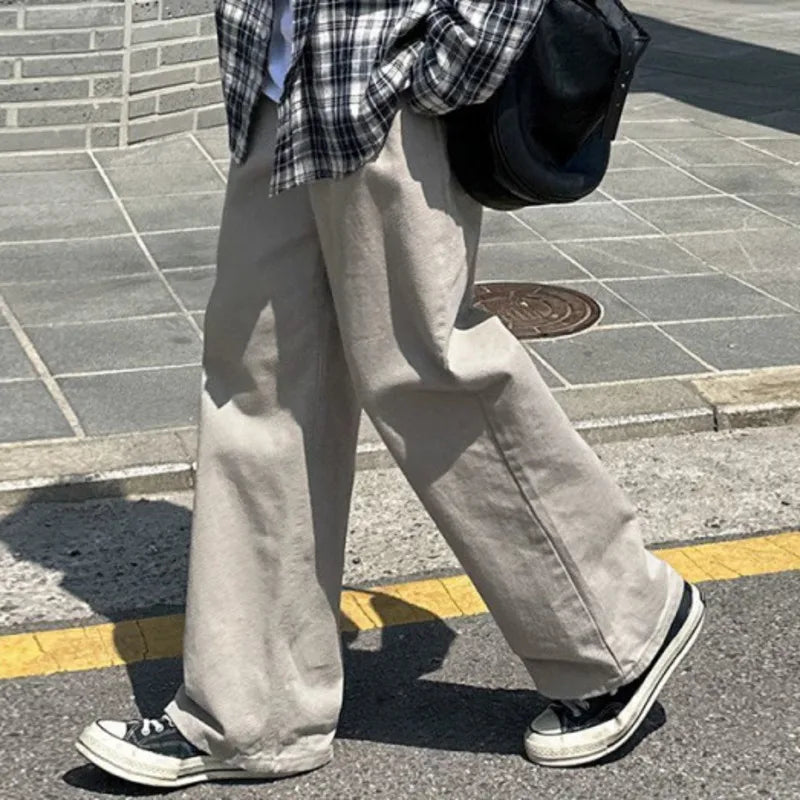 Men's Cargo Pants Straight Leg Male Spring Loose Cleanfit New Korean Solid Color Handsome Trendy Trousers 2025 9W1435