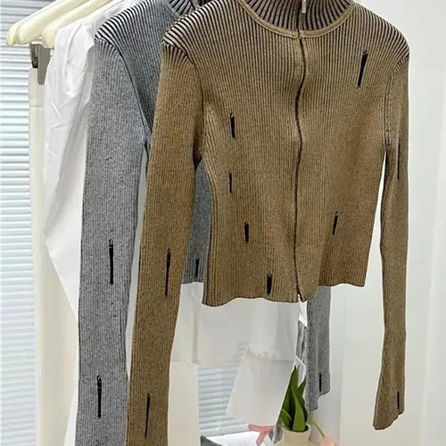 Load image into Gallery viewer, Vintage Zipper Cardigan Women Y2k Aesthetic Grunge Sweater Jackets Female Harajuku Slim Knitted Coats Femme C-246
