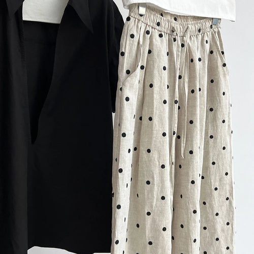 Load image into Gallery viewer, High Elastic Waist Linen Dot Embroidery Wide Leg Long Pants New Trousers Women Fashion Tide Spring Autumn 2025 1DJ1548
