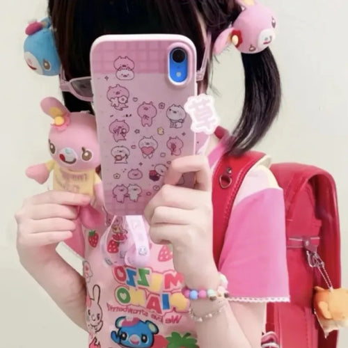 Load image into Gallery viewer, Japanese Kawaii Cartoon Print Tshirt Women Harajuku Color Patchwork Lace Sleeve Fairy T-shirt Y2k Aesthetic Grunge Cropped Tees
