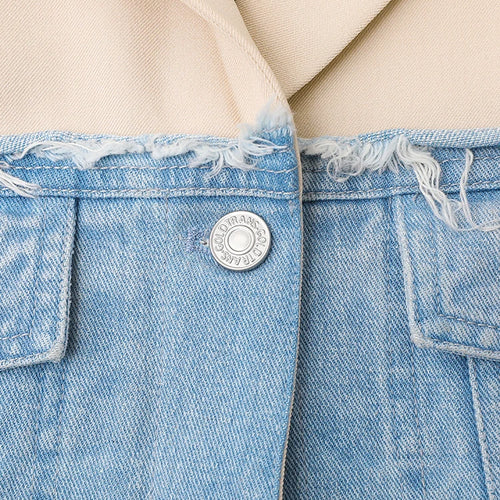 Load image into Gallery viewer, Women Beige Denim Color-block Long Elegant Blazer New Lapel Long Sleeve Jacket Fashion Tide Spring Autumn 2025 CPDB132
