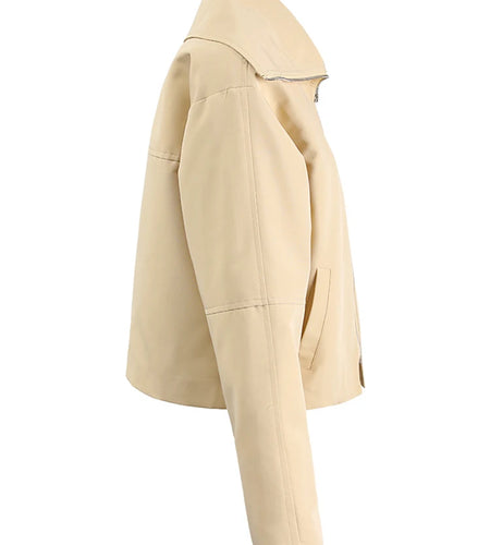 Apricot Brief Pocket Big Size Casual Jacket New Lapel Long Sleeve Women Coat Fashion Tide Spring Autumn 2025 CPG1295