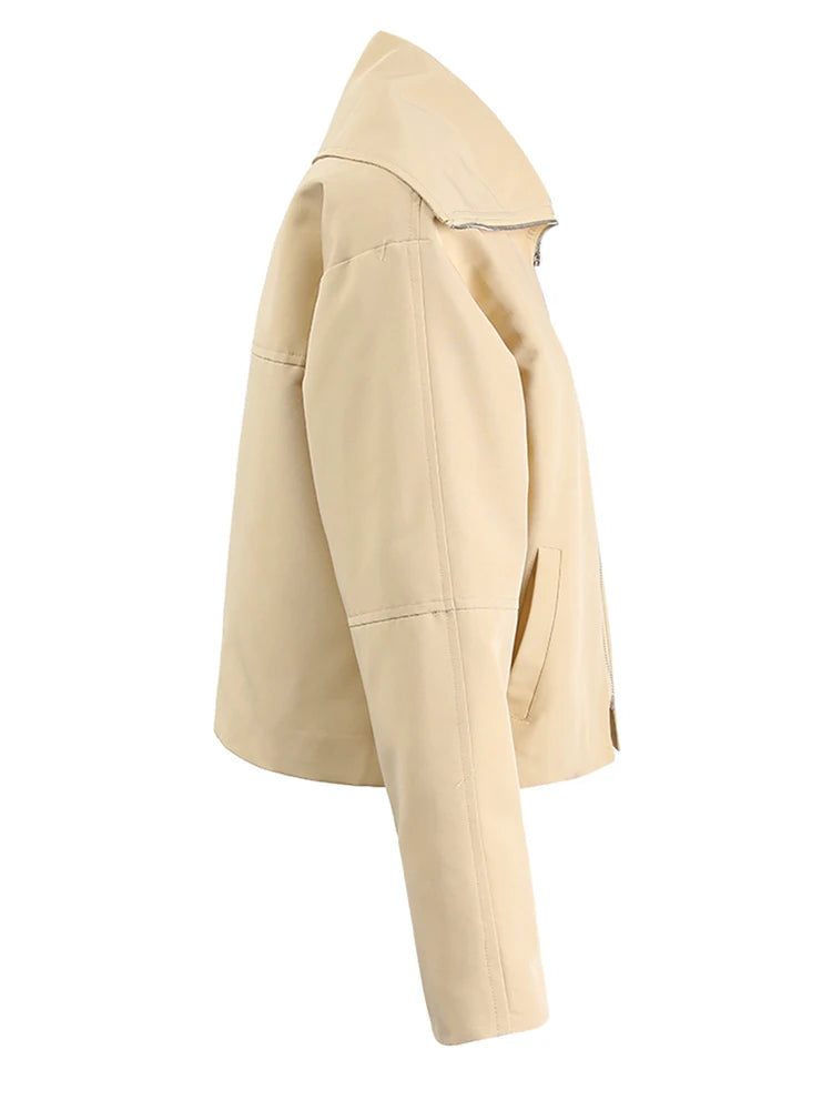 Apricot Brief Pocket Big Size Casual Jacket New Lapel Long Sleeve Women Coat Fashion Tide Spring Autumn 2025 CPG1295