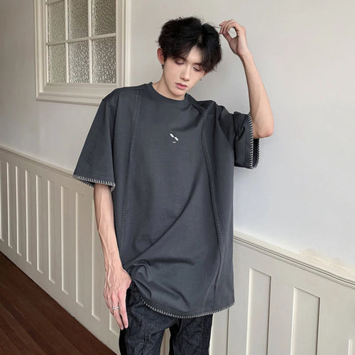 Load image into Gallery viewer, Summer Men&#39;s Loose T-shirts Casual Round Neck Short Sleeve Embroidery Overlock Design Fashion Male Clothing 9C6178
