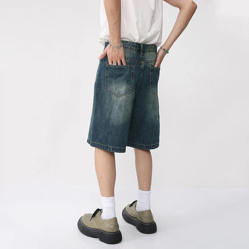 Load image into Gallery viewer, Summer Denim Shorts Men&#39;s Loose Korean Style Retro Short Jeans Fashion Washed Casual Knee Length Pant Streetwear 9A8588
