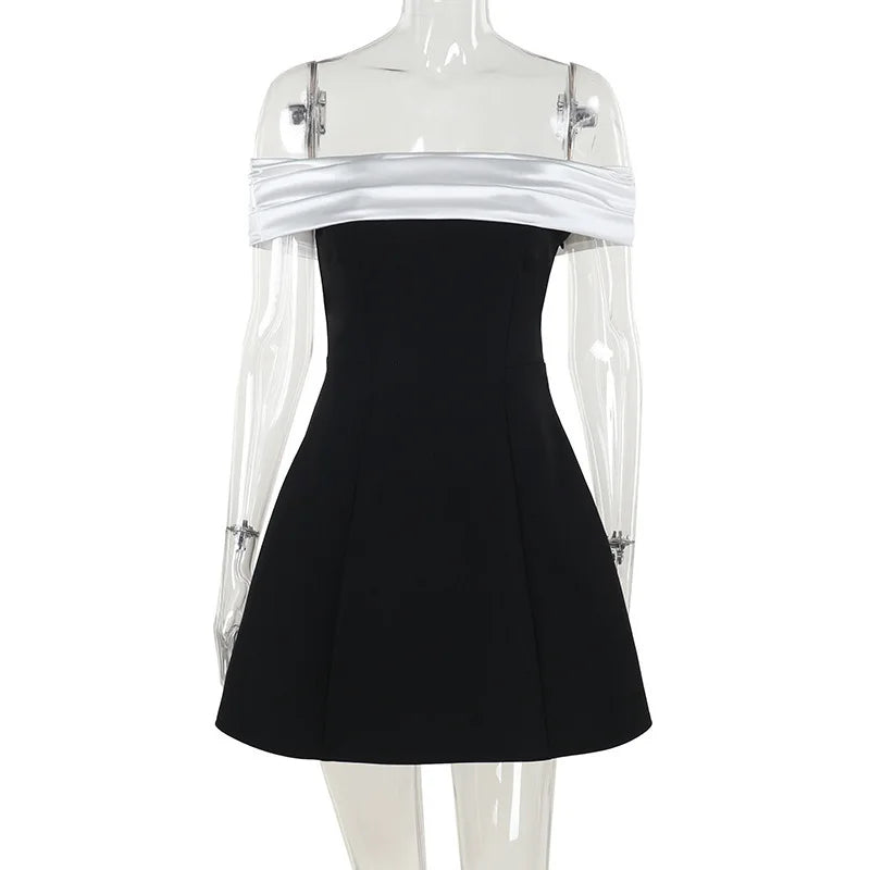 Off-shoulder Backless Sexy Mini Dress For Women Fashion Strapless Sleeveless High Waist A-line Club Party Dress Elegant