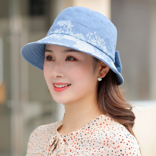 Load image into Gallery viewer, Woman Summer Hats With Visor Hat Fashion Flower Design Sun Hat Travel Bucket Hat
