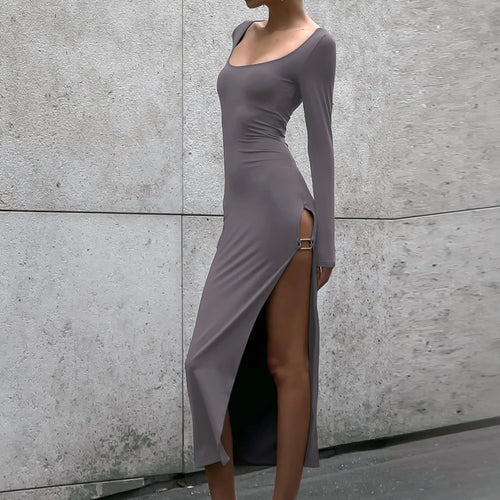 Load image into Gallery viewer, Fashion Solid Square Collar Straps Slit Sexy Bodycon Maxi Dress Fall Women Y2K Outfits Birthday Party Vacation
