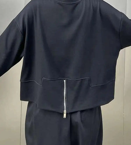 Black Printed Back Zipper Sweatshirt New Round Neck Long Sleeve Women Big Size Fashion Tide Spring Autumn 2025 1DJ0624