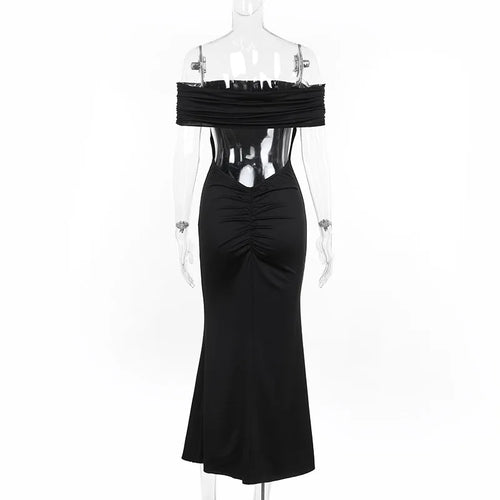 Load image into Gallery viewer, Strapless Backless Sexy Maxi Dress For Women Black Solid Off-shoulder Sleeveless Bodycon Club Party Long Dress Elegant
