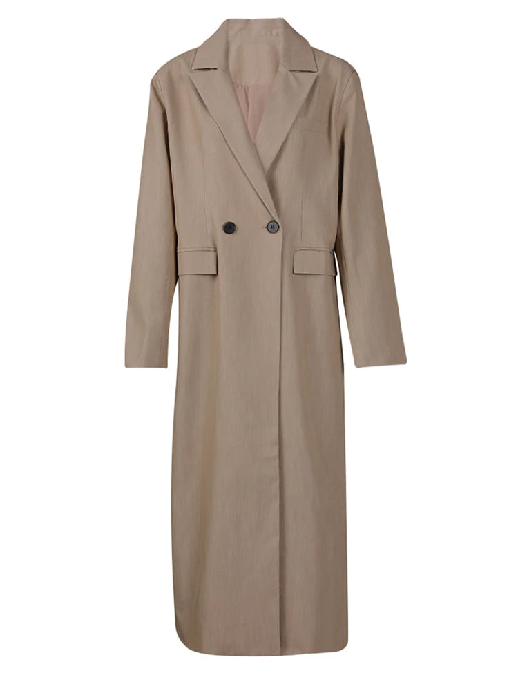 Women Blue Khaki Brief Long Big Size Elegant Blazer New Lapel Long Sleeve Jacket Fashion Tide Spring Autumn 2025 1LD2085