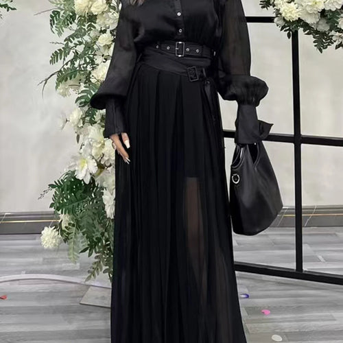 Load image into Gallery viewer, Solid Spliced Button Two Piece Set Dor Women Lapel Long Sleeve Top High Waist Loose Skirt Sets Female Fashion New
