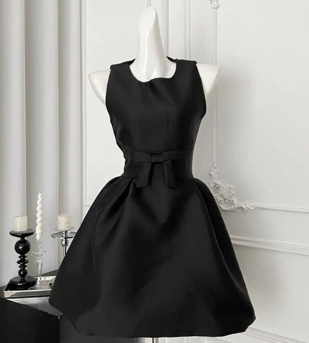 French 2025 Women Black Red Elegant Sleeveless Bow High Waist Short Vest Dress Summer Red Slim Holiday Birthday Party Mini Dress