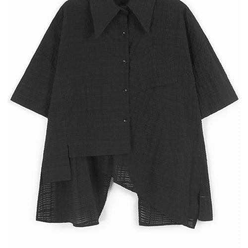 Load image into Gallery viewer, Women Green Irregular Hollow Out Big Size Blouse New Lapel Short Sleeve Shirt Fashion Tide Spring Summer 2025 1DJ1107
