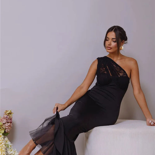 Load image into Gallery viewer, Sleeveless Fishtail Maxi Dress For Women Autumn New Halter Deep V Neck Backless Bodycon Party Sexy Long Dress Elegant
