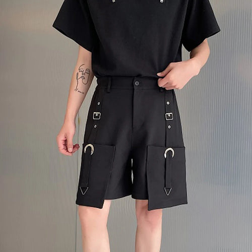 Load image into Gallery viewer, High Waisted Shorts Summer New Casual Men&#39;s Cargo Pants Pocket Zipper Solid Color Loose Fashion Metal Ribbon 9C5355
