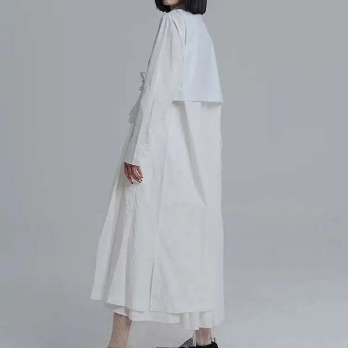 Load image into Gallery viewer, Women White Pleated Irreuglar Big Size Shirt Dress New Lapel Long Sleeve Loose Fit Fashion Tide Spring Autumn 2025 1DE7026
