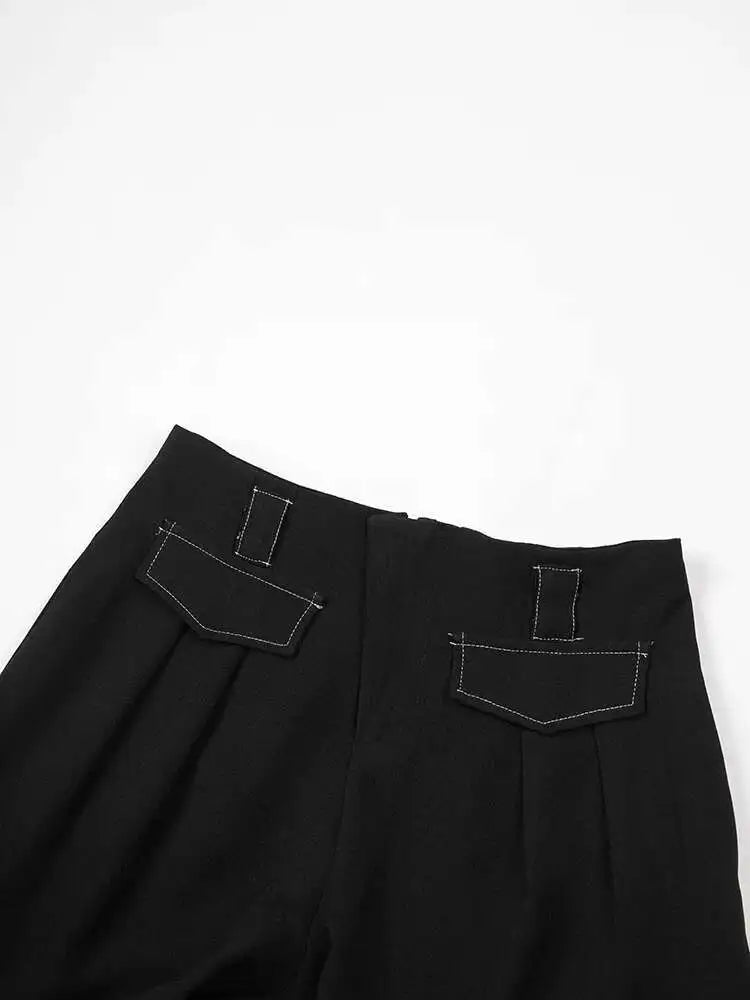 High Waist Black Topstitched Long Wide Leg Pants New Loose Fit Trousers Women Fashion Tide Spring Autumn 2025 1DF7779