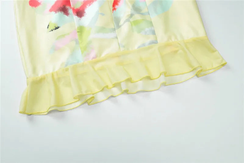 Off-shoulder Strapless Sexy Mini Dress For Women Robe Yellow Sleeveless Backless Ruffled Printed Club Dress Vestido