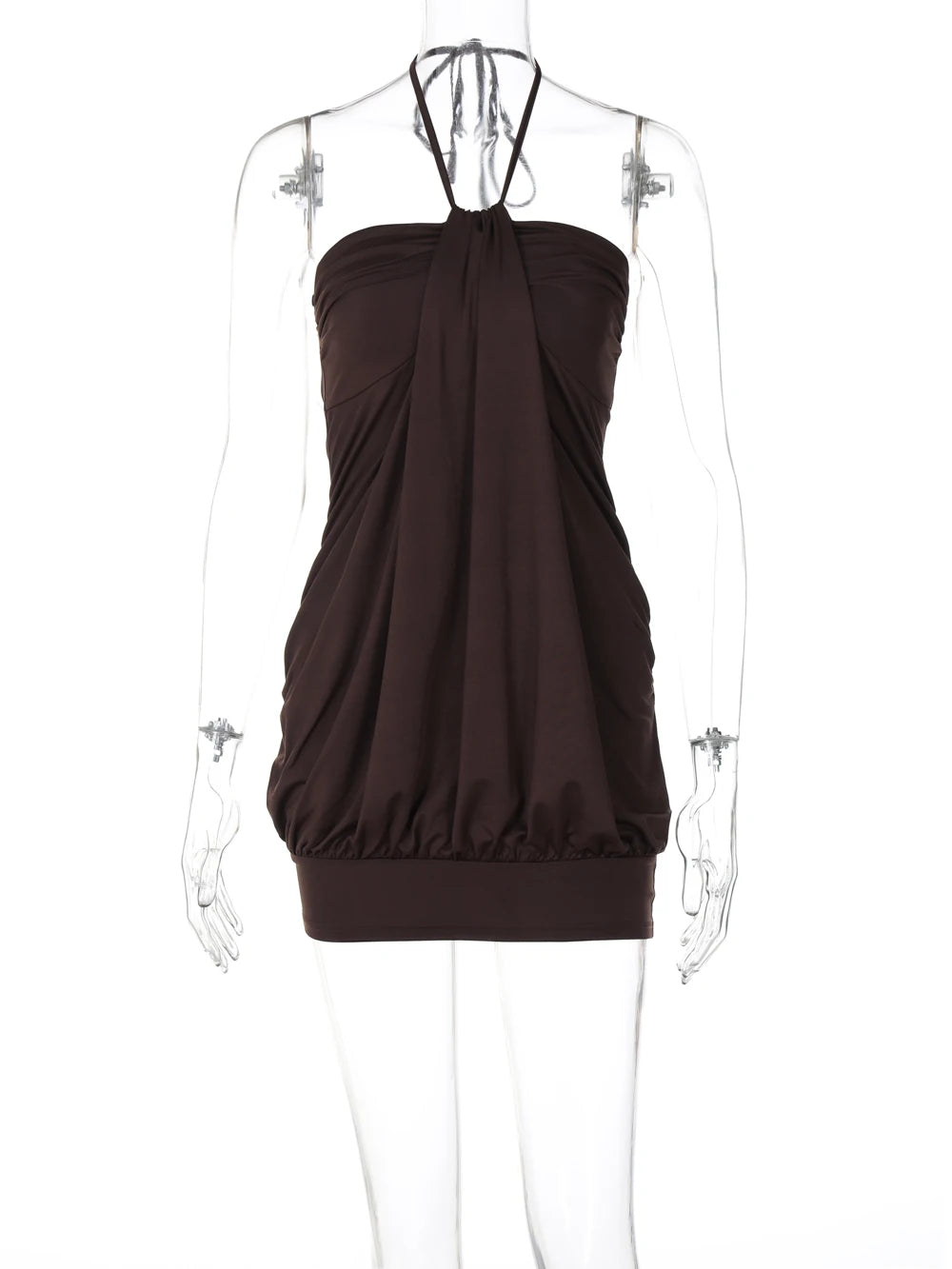 Halter Solid Backless Draped Elegant Sexy Bodycon Slim Mini Dress Women Cute Outfits Birthday Party Vacation Y2K