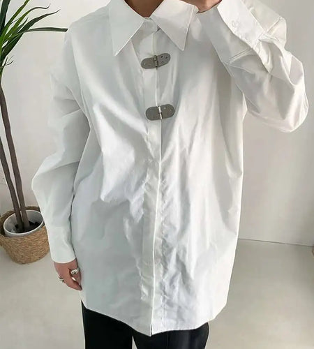 Women White Shaped Big Size Casual Blouse New Lapel Long Sleeve Loose Fit Shirt Fashion Tide Spring Autumn 2025 1DF1136