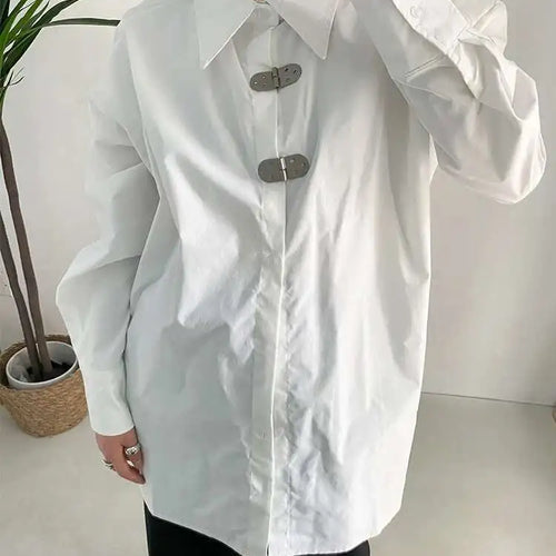 Load image into Gallery viewer, Women White Shaped Big Size Casual Blouse New Lapel Long Sleeve Loose Fit Shirt Fashion Tide Spring Autumn 2025 1DF1136
