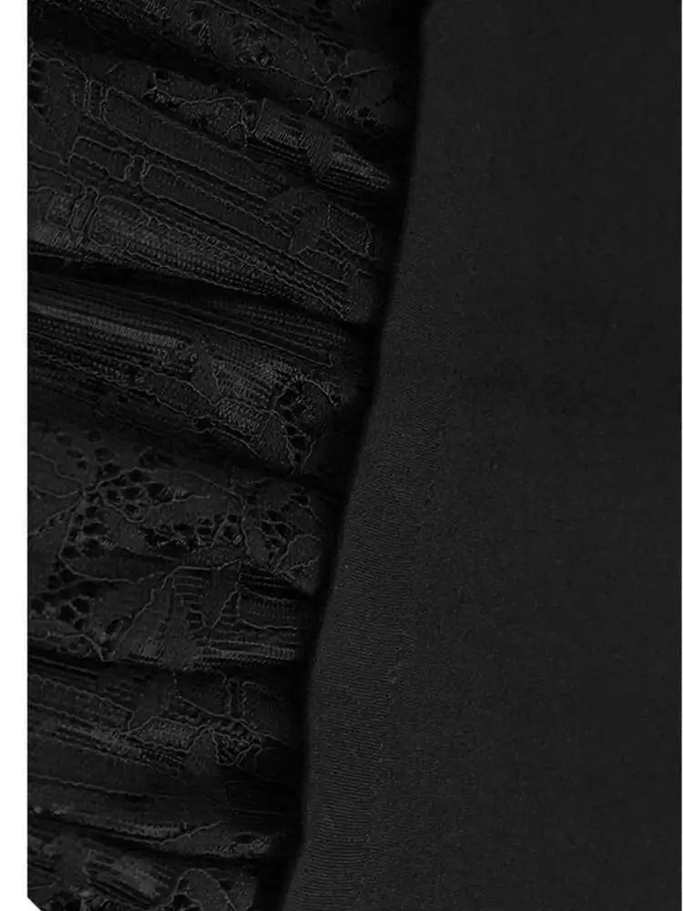 Women Black Three-dimensional Flower Lace Big Size Dress New Turtleneck Short Sleeve Fashion Spring Autumn 2025 1DH8218