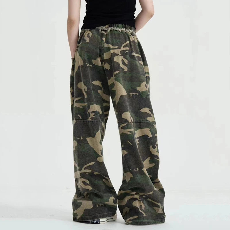 Men's Cargo Pants New American Style Summer Loose Straight Wide Leg Trendy  Elastic Waist Stylish Male Trousers 9W1782