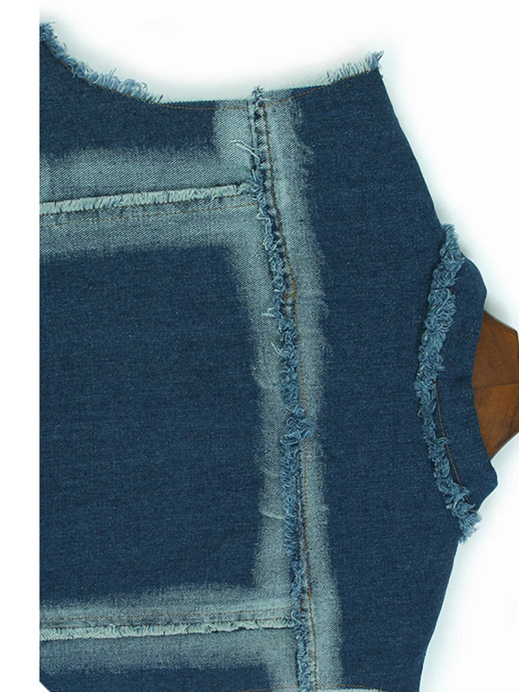 Women Black Denim Burr Mesh Spliced Big Size Vest Dress New Lapel Sleeveless Fashion Tide Spring Autumn 2025   1DJ1352