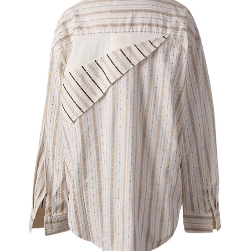 Load image into Gallery viewer, Women  Apricot Striped Irregular Big Size Blouse New Lapel Long Sleeve Shirt Fashion Tide Spring Autumn 2025 CPG3305
