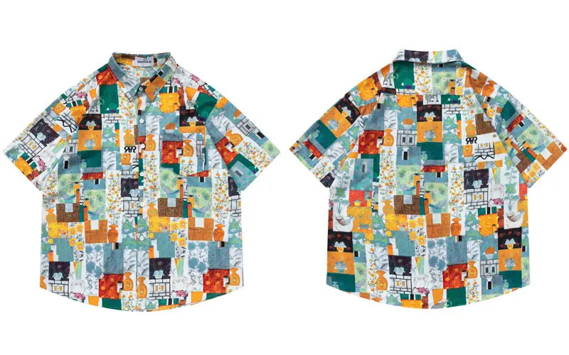 Vintage Hawaiian Shirt Streetwear Retro Graphic Print Summer Beach Shirts Men Hip Hop Harajuku Loose Short Sleeve Button Up Tops
