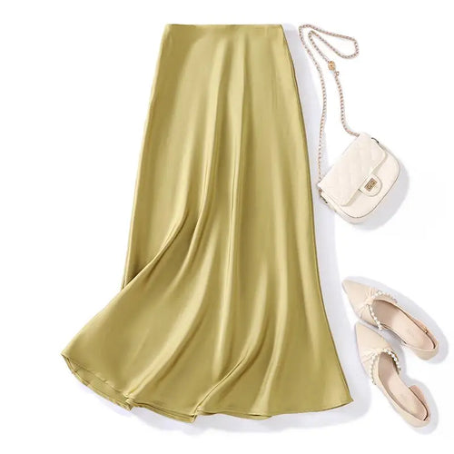 Load image into Gallery viewer, Korean Fashion Solid Elegant High Waist Zipper Long Skirt Women's Summer Vacation Party Wrapped Hip A-line Skirt 2024 Streetwear
